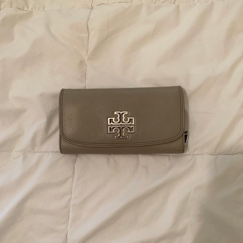Large Grey Leather Tory Burch Wallet